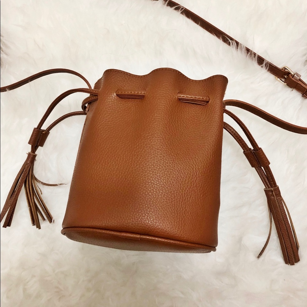 Mini Faux Lather Tassel Bucket Bag